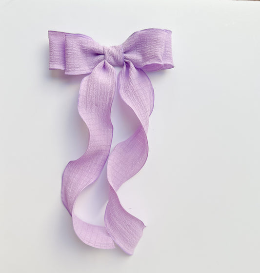 Lavender wavy wrinkle laced edge Hair Bow