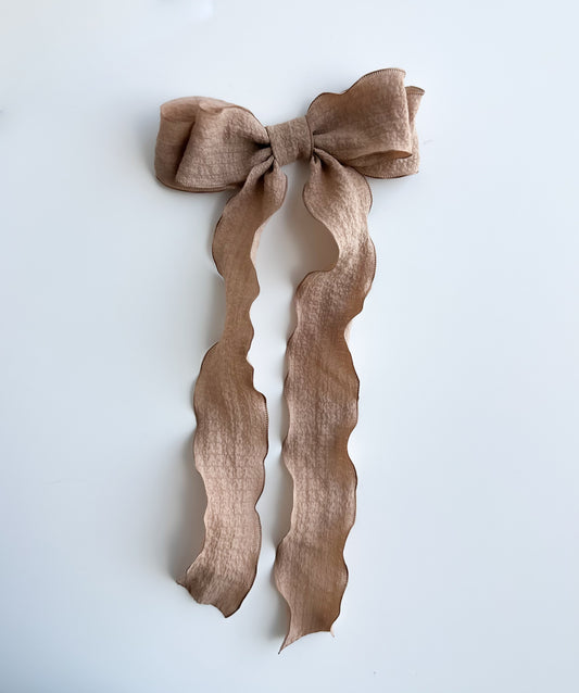 Tan Wavy wrinkle laced edge Hair Bow