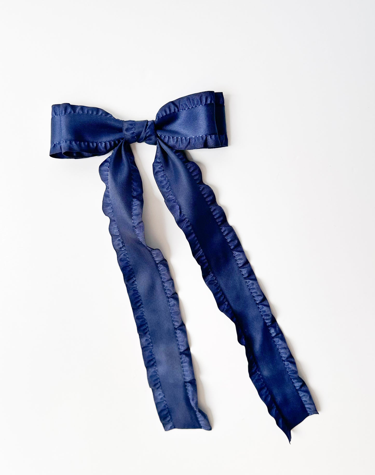 Navy Blue Double Ruffle Hair Bow