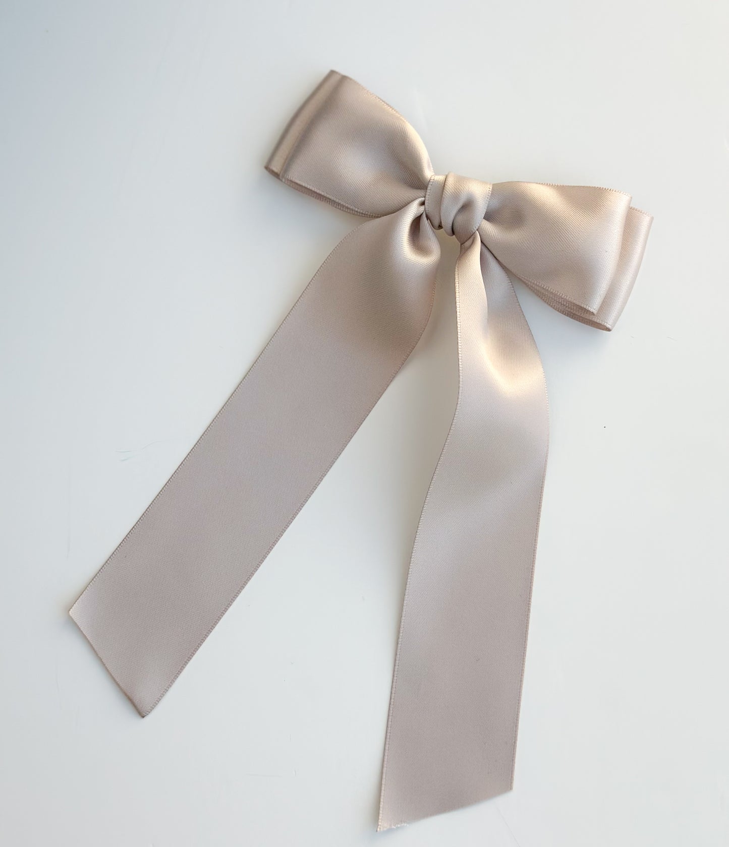 Taupe satin short length hair bow