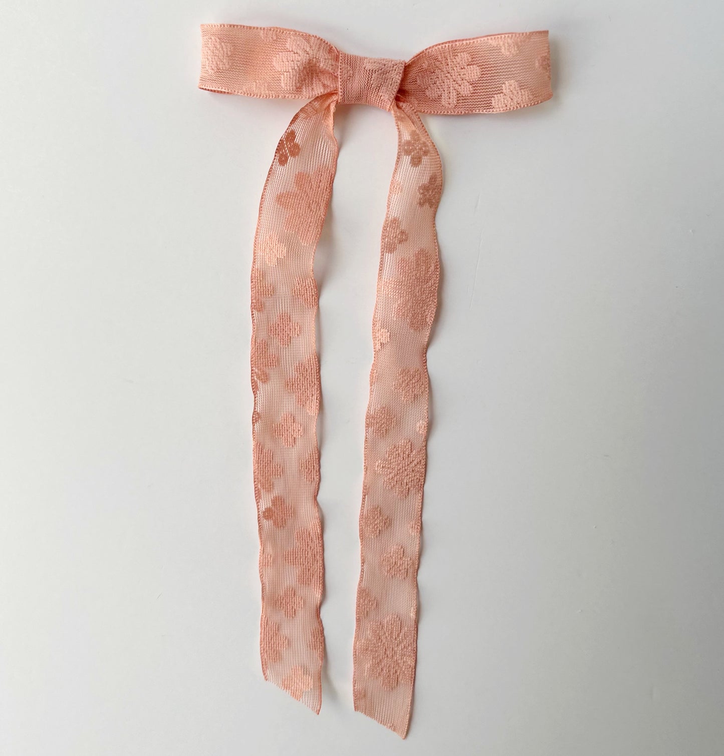 Peachy pink Small embroidered lace Hair Bow