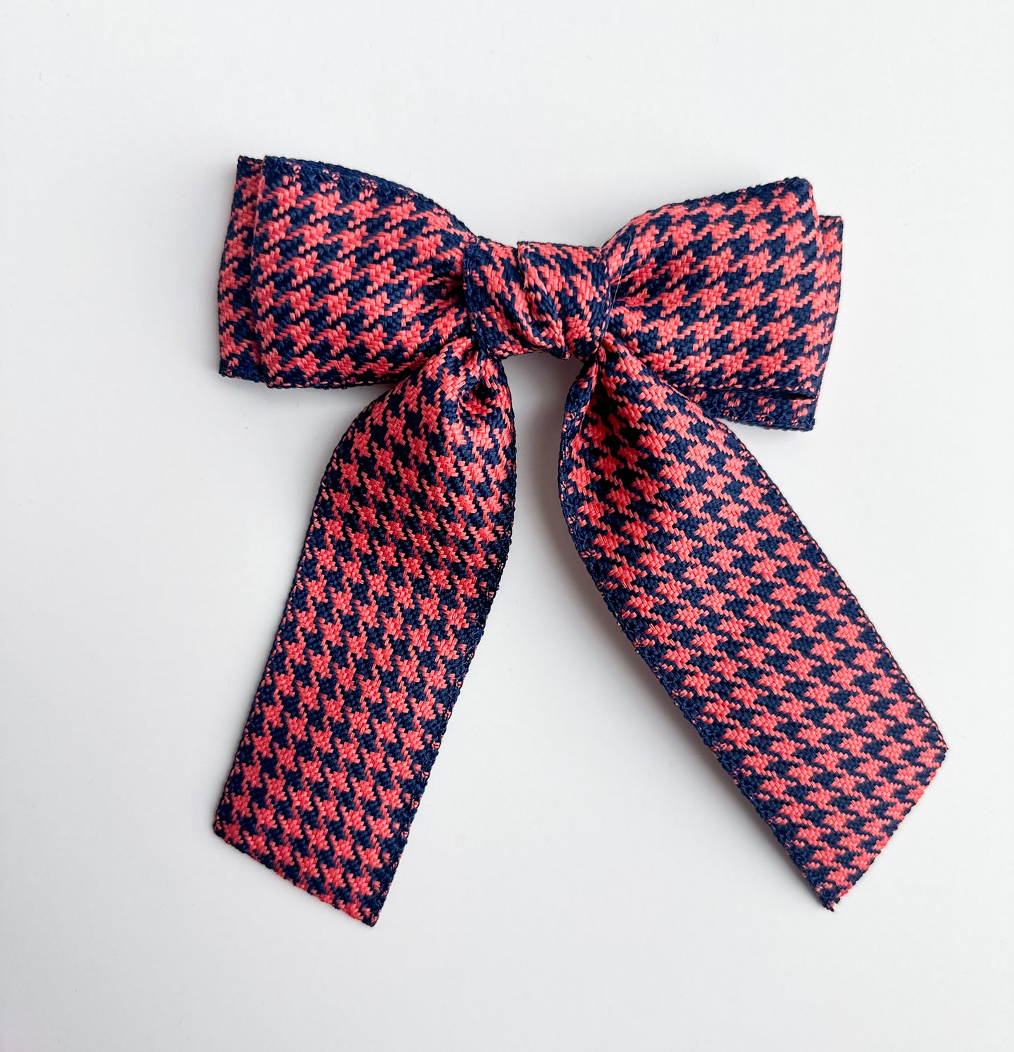 Coral and Navy houndstooth Small solid grosgrain ribbon bows