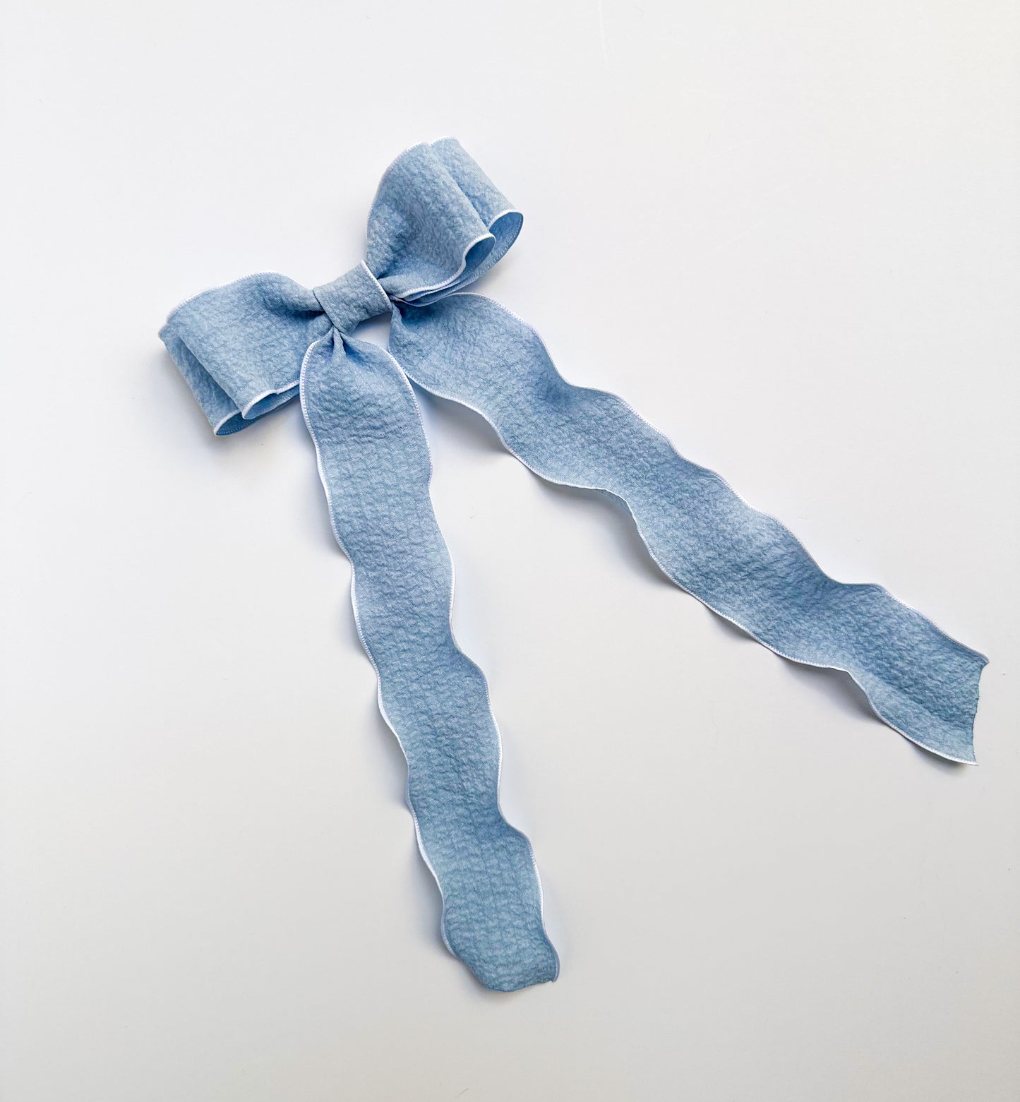 Baby Blue and White Wavy wrinkle laced edge Hair Bow