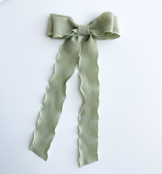 Sage Wavy wrinkle laced edge Hair Bow