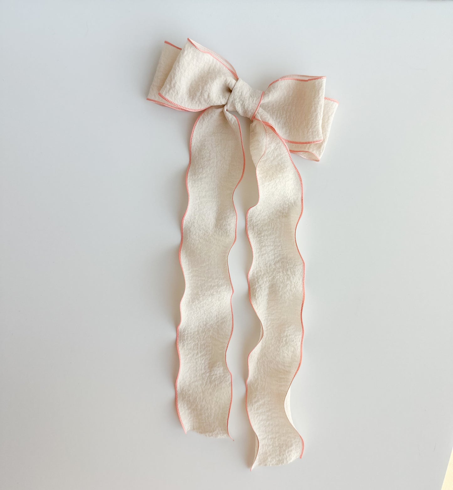 Cream and pink Wavy wrinkle laced edge Hair Bow