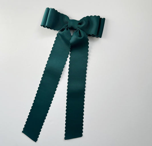 Light Jade scalloped solid grosgrain ribbon bows