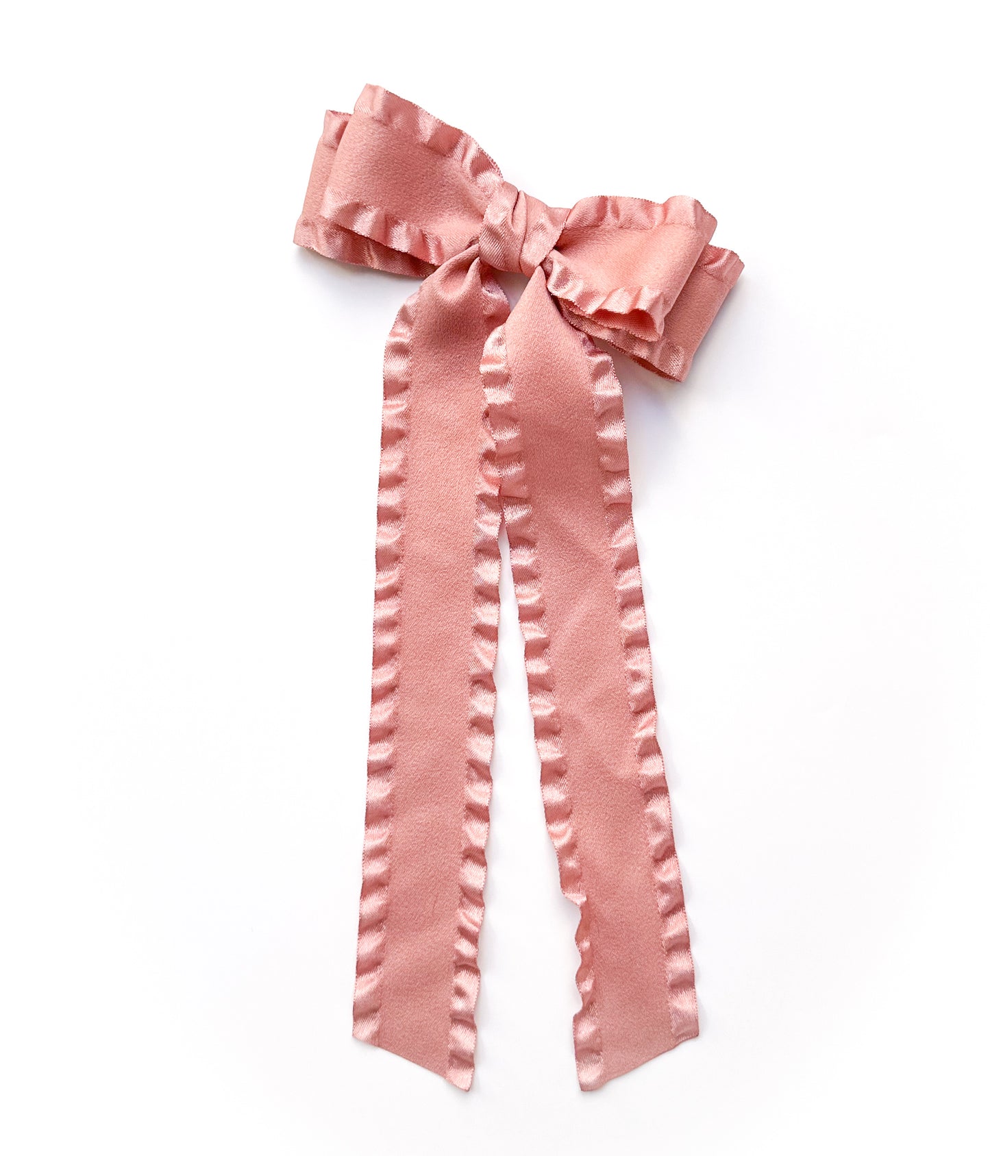 Vintage Pink satin and suede Fabric Double Ruffle Ribbon Bow