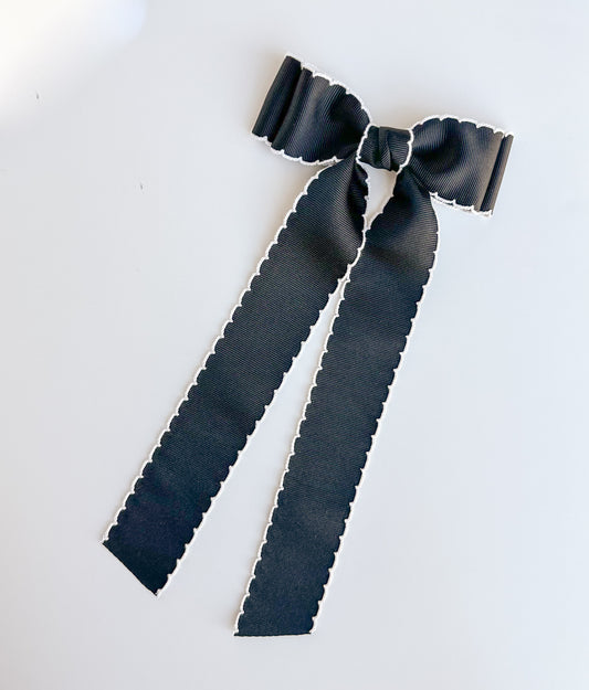 Black and White grosgrain ribbon scalloped moonstitched bows