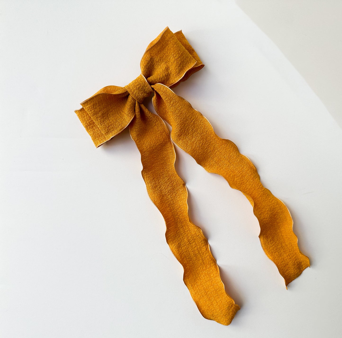 Mustard Wavy wrinkle laced edge Hair Bow