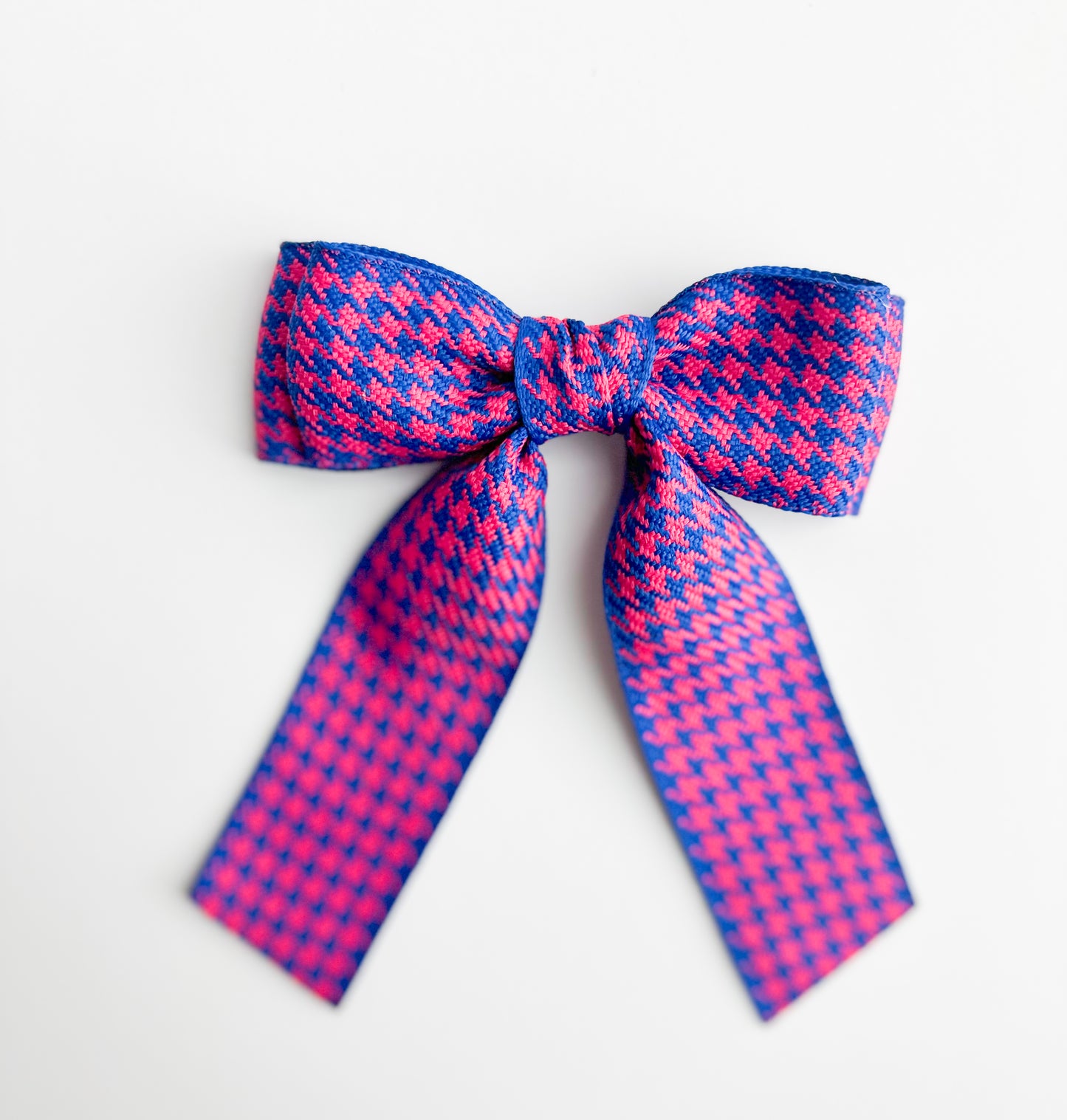 Bright pink and Royal Blue houndstooth Small solid grosgrain ribbon bows