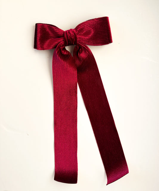 Cranberry Stripe Chenille fabric Bow