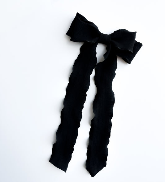 Black Wavy wrinkle laced edge Hair Bow