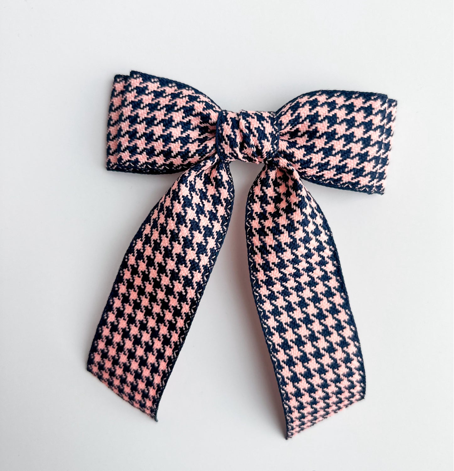 Pink and Navy houndstooth Small solid grosgrain ribbon bows