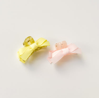 Pink and yellow tiny 1.73 inch Bow Claw Clips