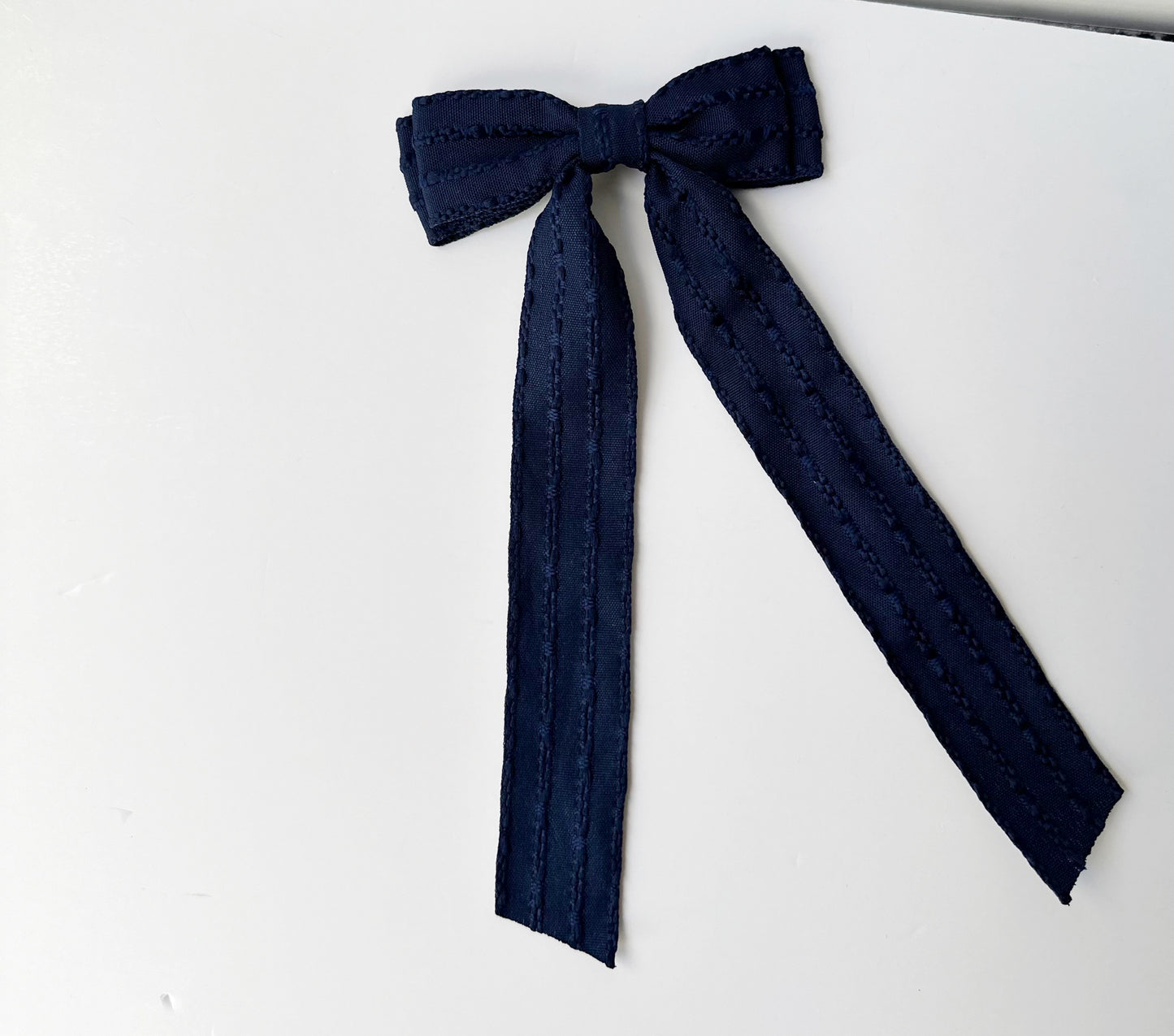 Navy Blue Cotton embroidered Hair Bow