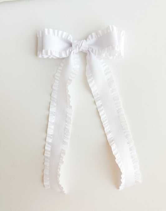 White Double Ruffle Hair Bow