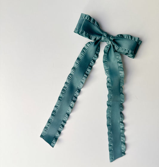 Teal Double Ruffle Hair Bow