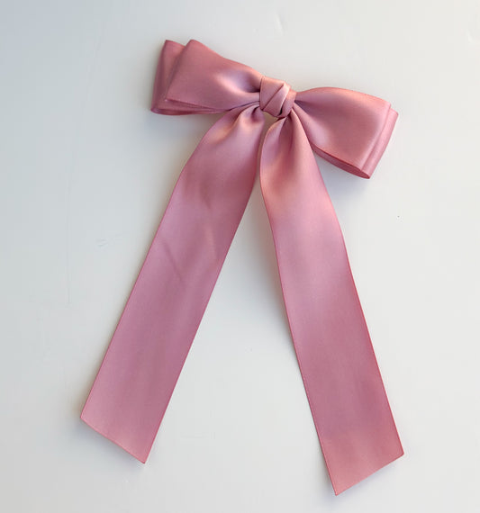 Rosy Mauve Satin Hair Bow , short length