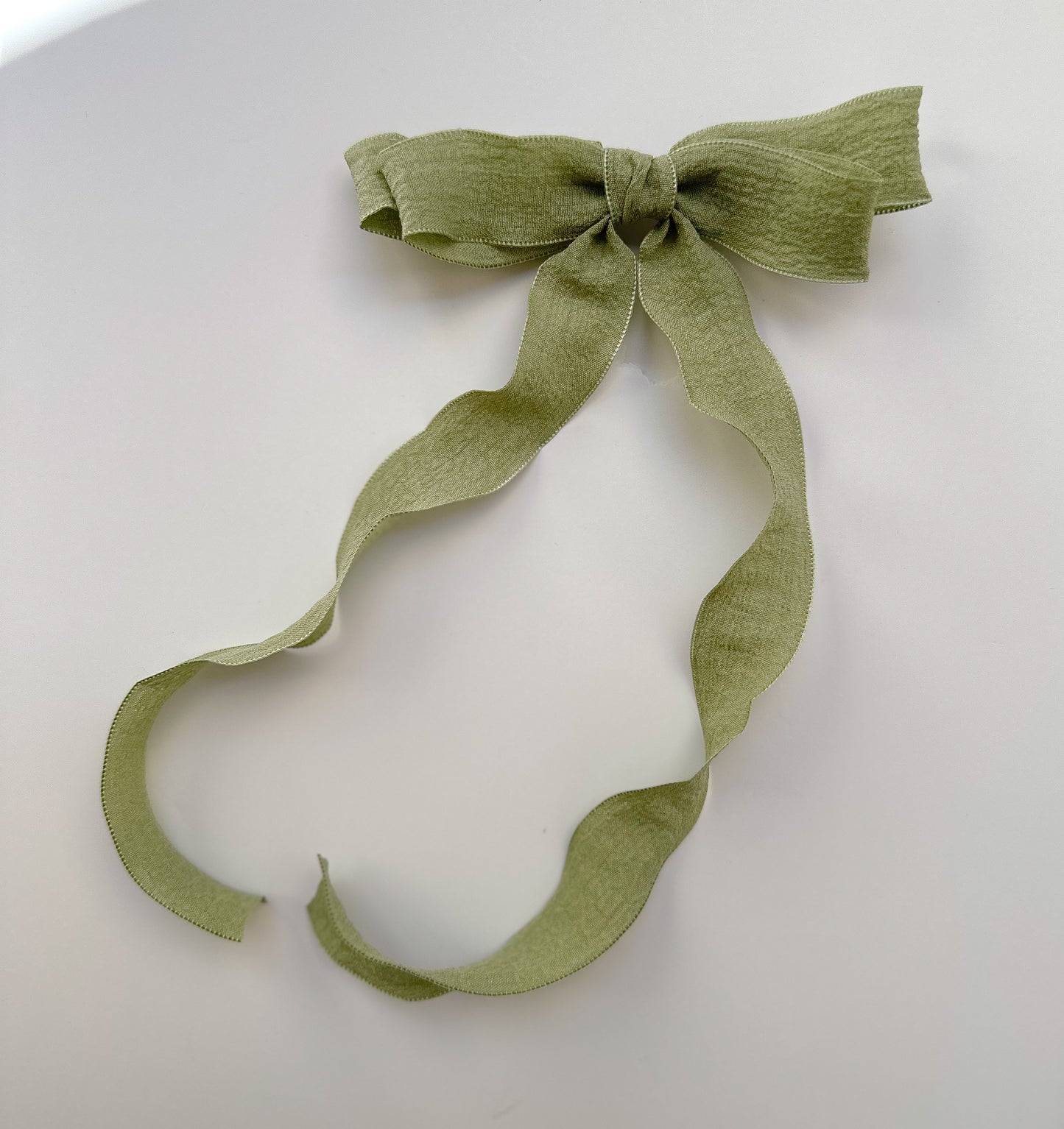 Small sage wavy wrinkle laced edge Hair Bow