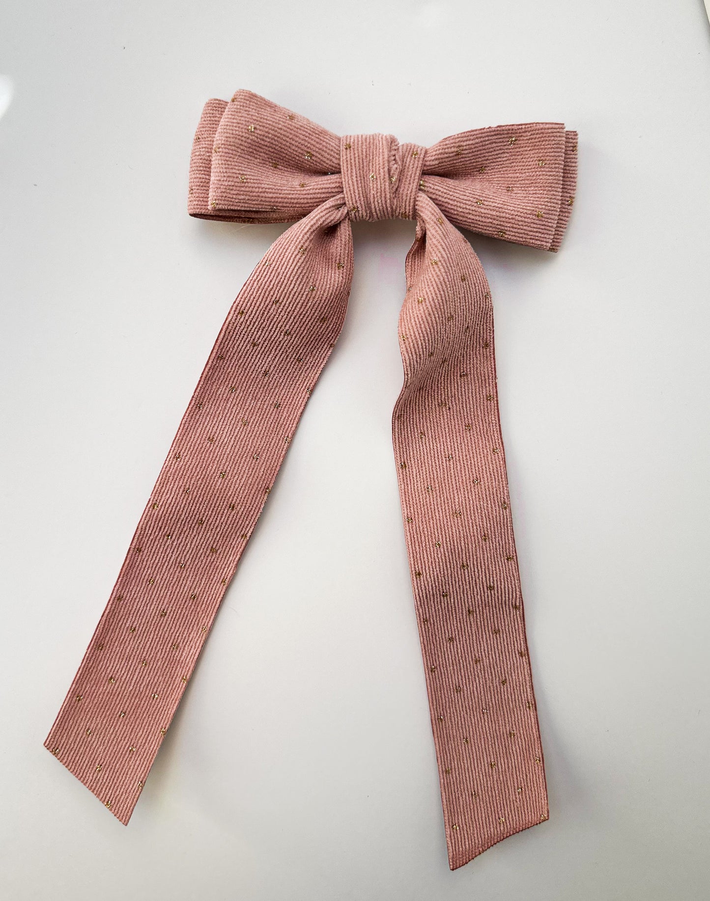 Pink Corduroy Stripe with gold dots fabric Bow