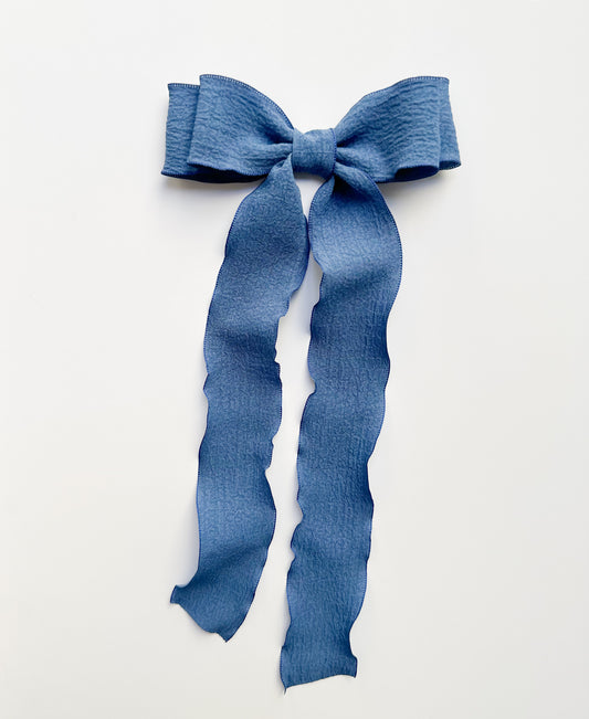 Blue wavy wrinkle laced edge Hair Bow