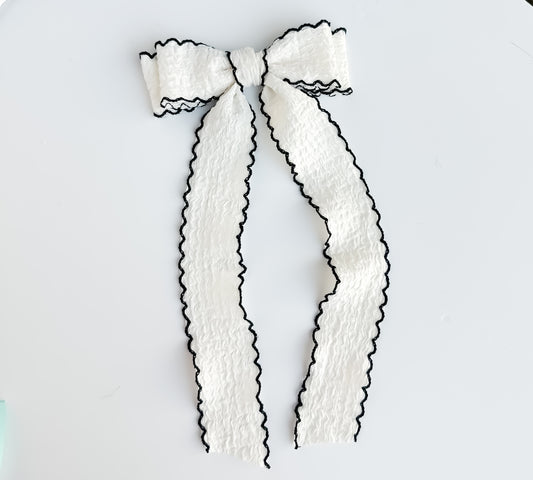 White and Black wrinkle MoonStitched Edge Hair Bow