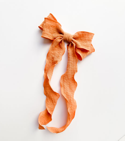 Orange wavy wrinkle laced edge Hair Bow