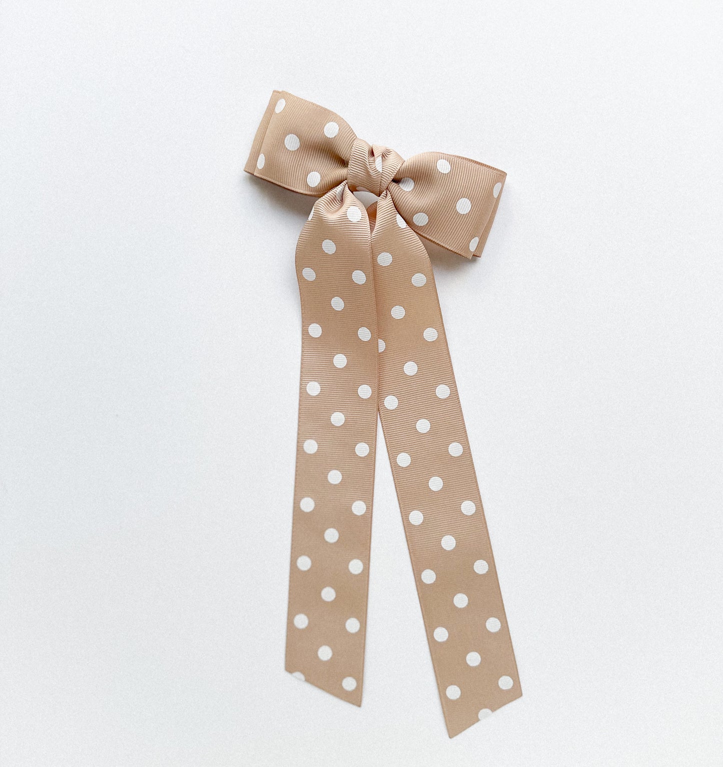 Tan with White polkadots Printed Grosgrain Ribbon Bow