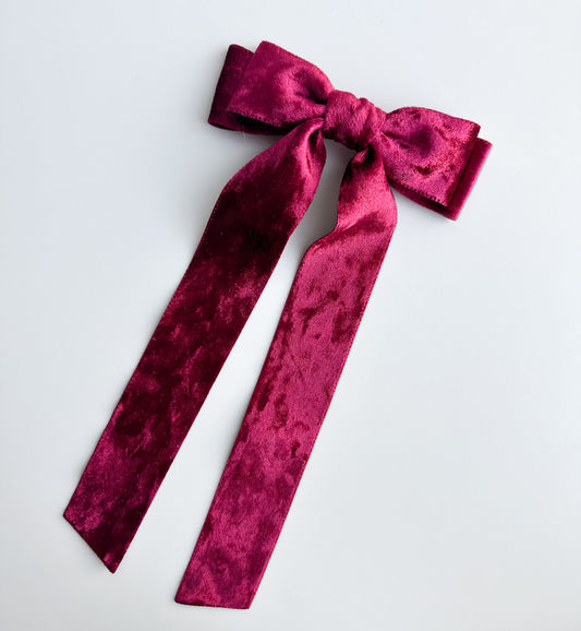 Wine Crushed Velvet fabric Bow