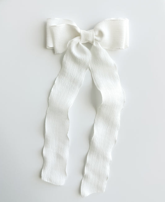 White Wavy wrinkle laced edge Hair Bow