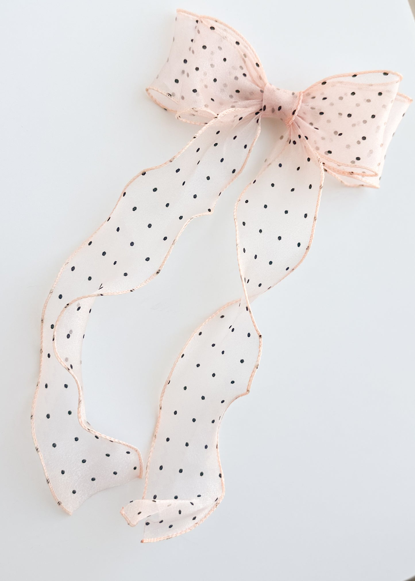 Peach polka dot sheer wavy hair bow