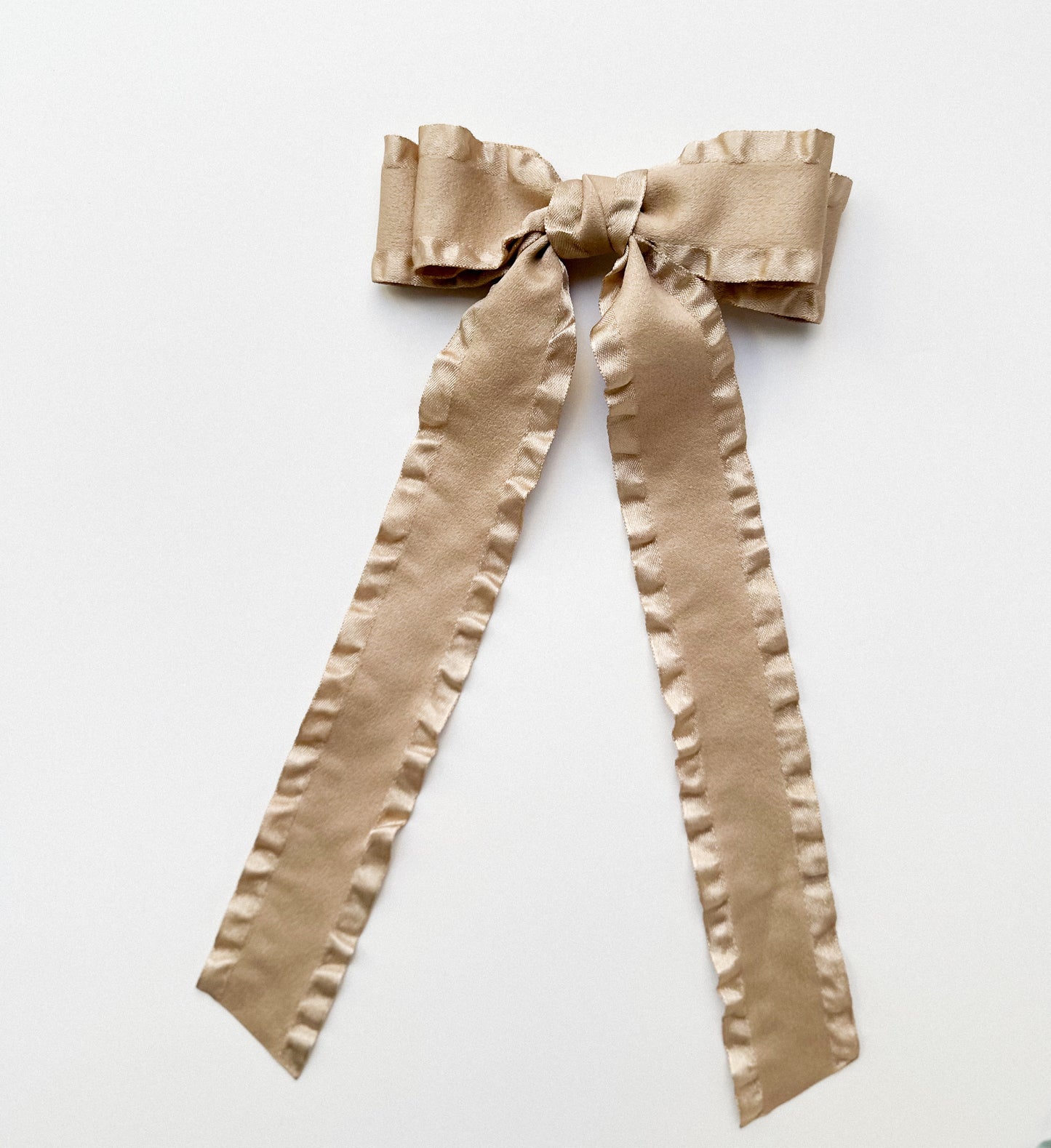 Champagne satin and suede Fabric Double Ruffle Ribbon Bow