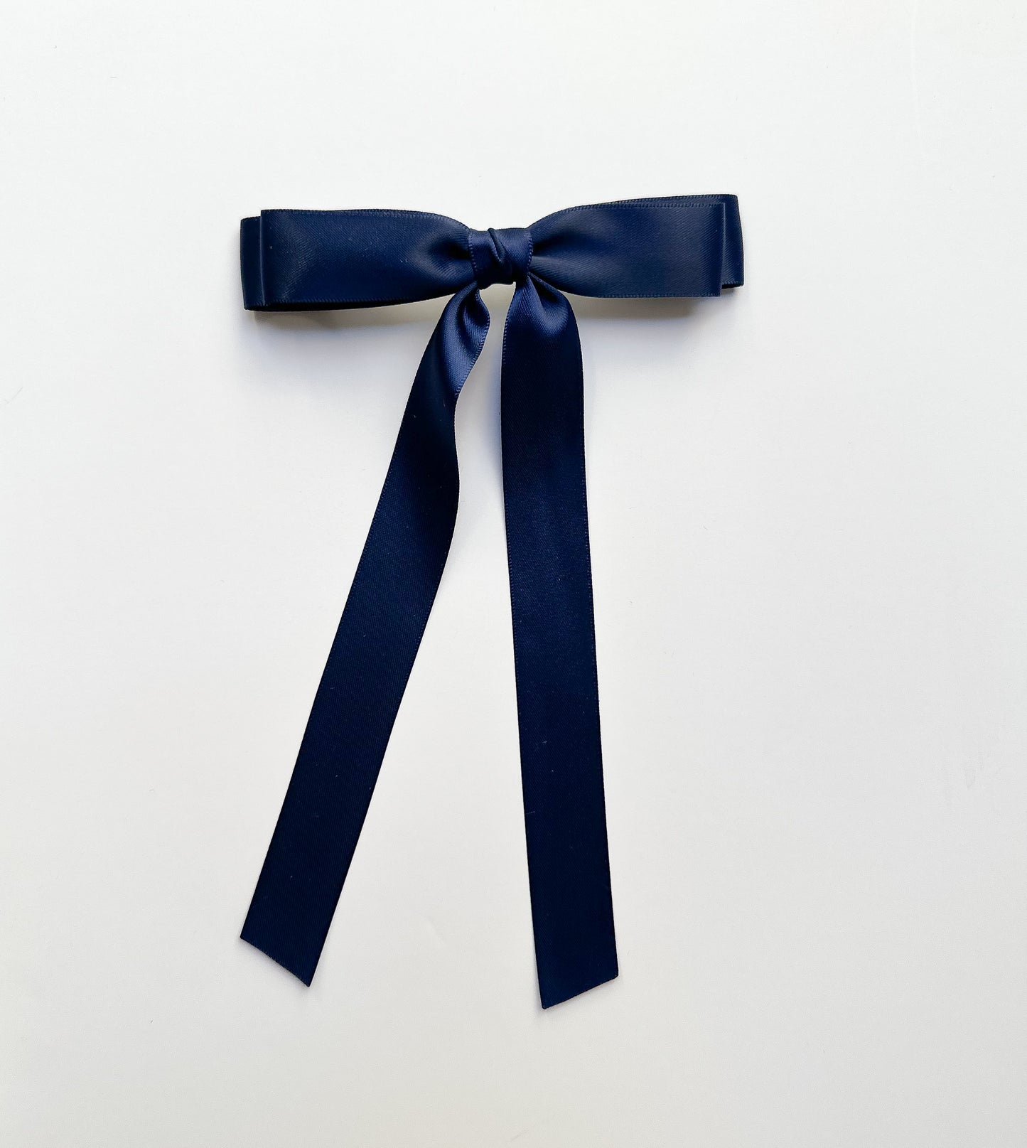 Navy Satin Small Hair Bow , short length