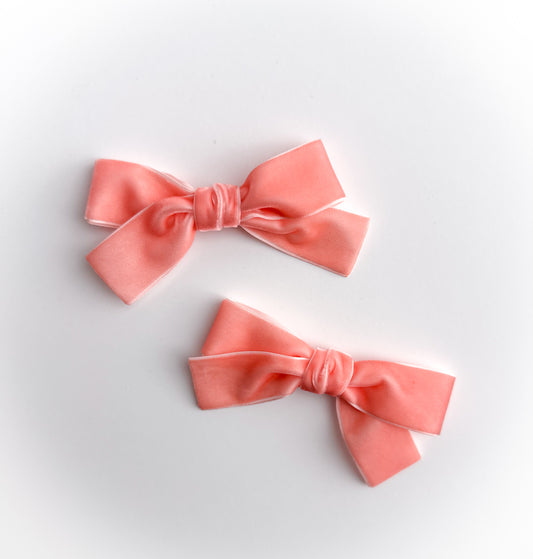 Light Coral Velvet pigtails bows