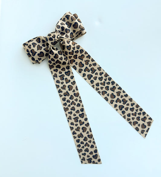 Leopard Printed Grosgrain Ribbon Bow