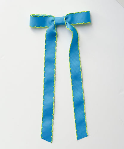 Neon Blue Zebra scalloped grosgrain ribbon bow