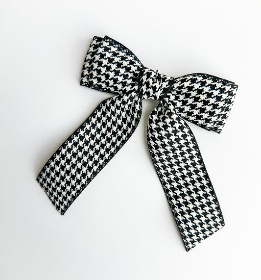 Black and White houndstooth Small solid grosgrain ribbon bows