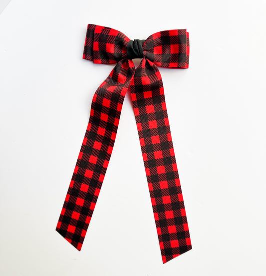 Red Buffalo Plaid Printed Grosgrain Ribbon Bow