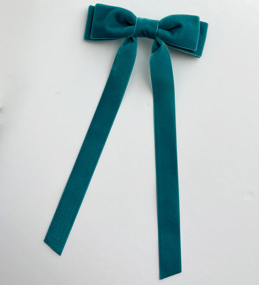 Teal velvet hair bow