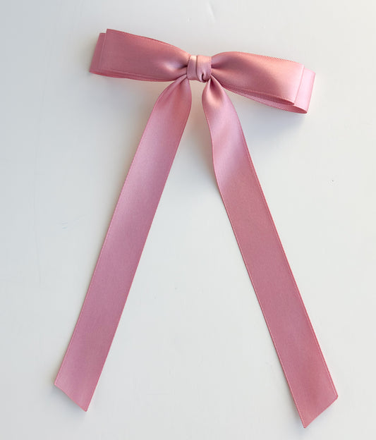 Rosy Mauve Small Satin Hair Bow , short length