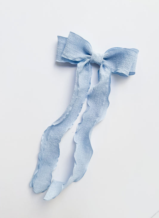 Light Blue wavy wrinkle laced edge Hair Bow