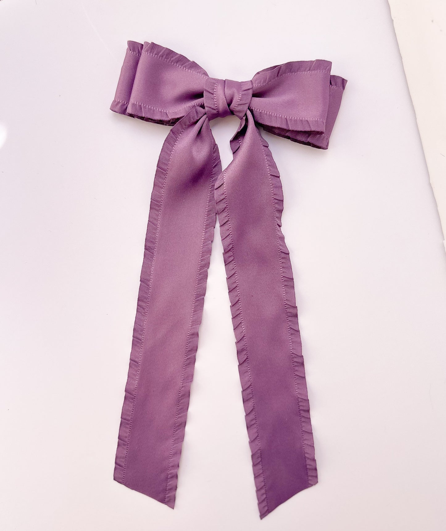 Vintage purple Satin Fabric Double Ruffle Ribbon Bow