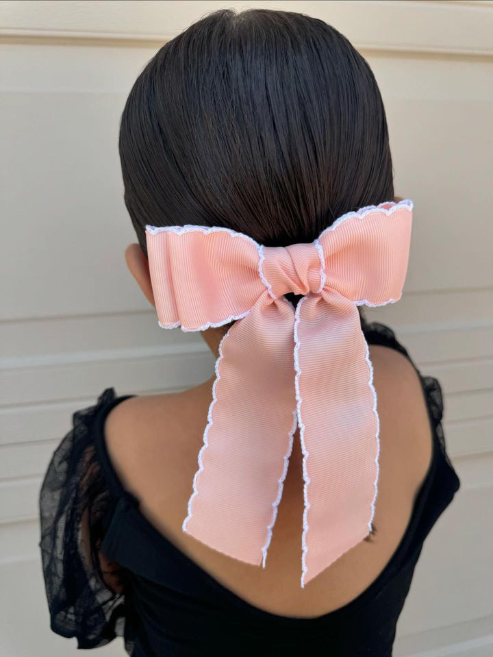 Peach moonstitched Small solid grosgrain ribbon bows