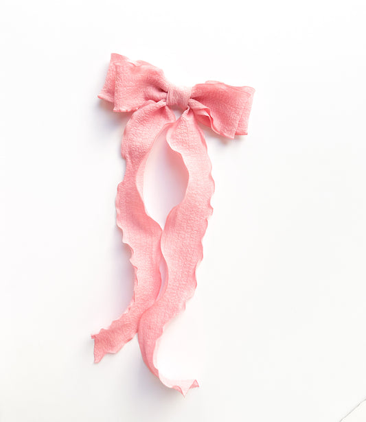 Pink wavy wrinkle laced edge Hair Bow