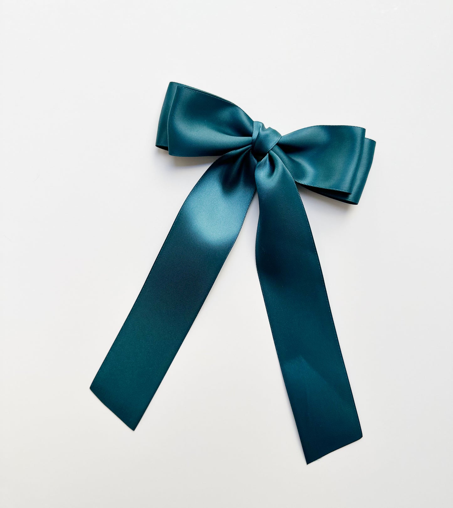 Teal Satin Hair Bow , short length