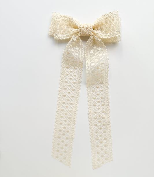 Cream embroidered lace Hair Bow