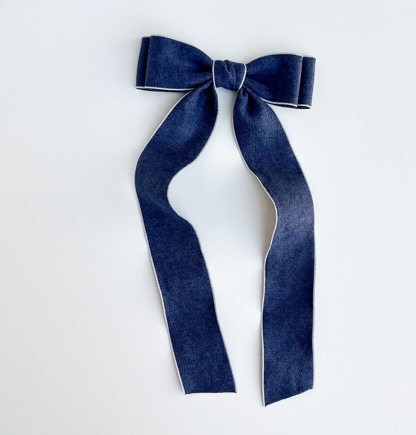 Denim Suede with White Lining Ribbon Bow