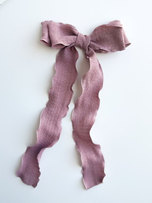 Mauve Wavy wrinkle laced edge Hair Bow