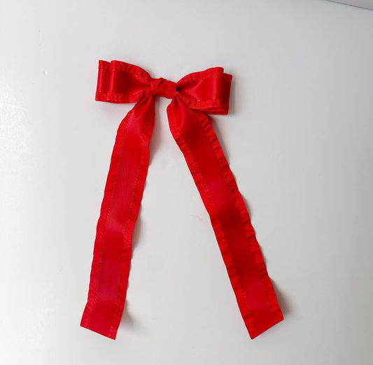 Red Double Ruffle Hair Bow