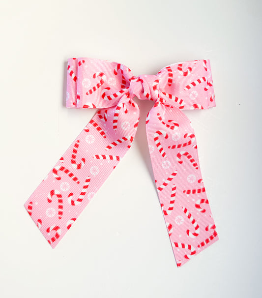 Pink Candy Cane Small Printed Grosgrain Ribbon Bow